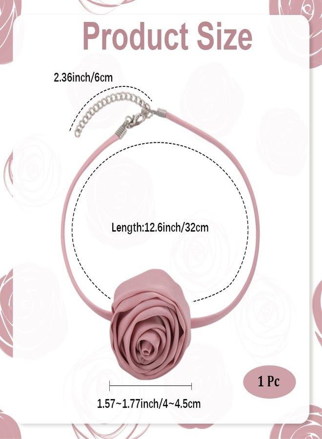 CALFOVERA PU Leather Flower Choker Necklace for Women Pink Elegant Rose Leather Collar Tie Adjustable Short Circle Necklace Vintage Neck Chain with Extender for Weddings Parties Neck Accessories - Image 2